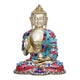 Brass Buddha Floral Stone Work Multicolour Home Decor Height : 9.8 Inches