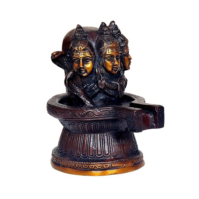 Brass Shiva Linga Statue Idol with 3 Shiva Head Engraved | Height : 5 inches Craft Detail