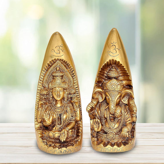 AONA Brass Lakshmi Ganesh Idol On Tusk for Puja Showpiece (Pack of 2)