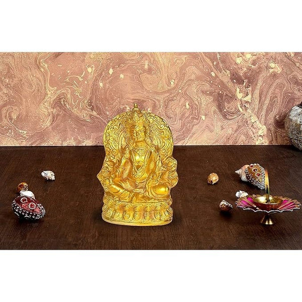 Brass Lord Kuber Idol Statue of Wealth Kubera Sculpture Golden Height 5.5 Inches Mandir Setting
