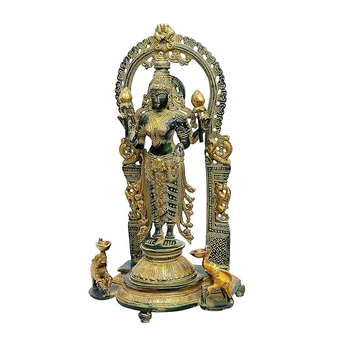 Brass Devi Laxshmi Idol Maa Laxmi Idol for Diwali Pooja for Home Height 16.1 Inch Craft Detail