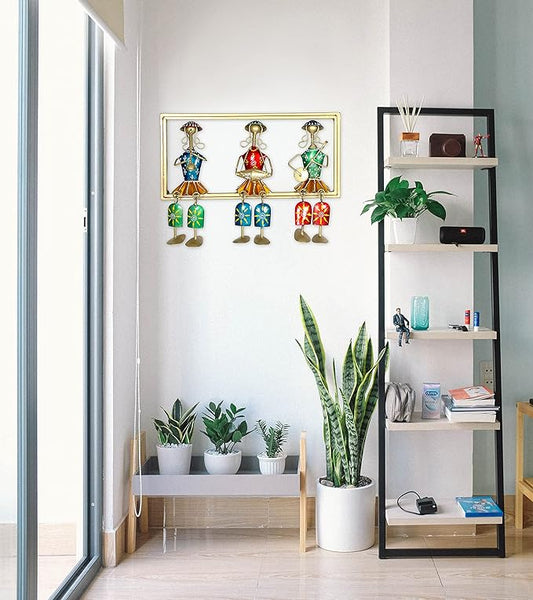 Iron Musician Doll Set of 3 Showcasing marwari culture Frame Wall Hanging (Height: 7 Inches)