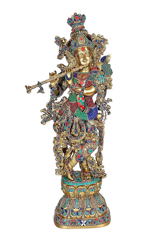Brass Lord Krishna Murti (Flute 29 Inches)