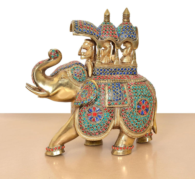 Brass King Riding on Elephant statue (Height: 13 Inch)