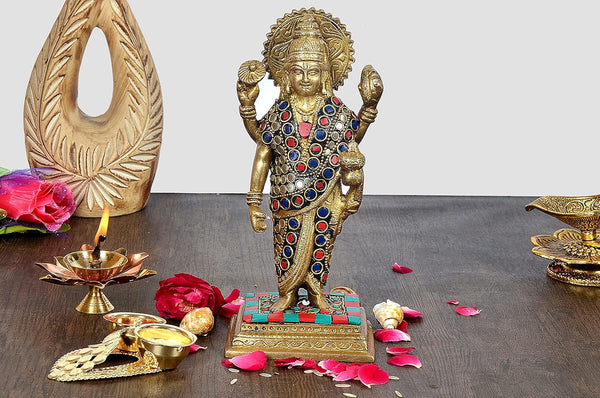 Brass Dhanvantari The Physician of Gods Brass Religious Statue Height 8 Inches Mandir Setting