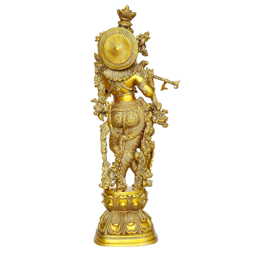 Brass Krishna Sculpture (Height - 29 inches) Golden Craft Detail