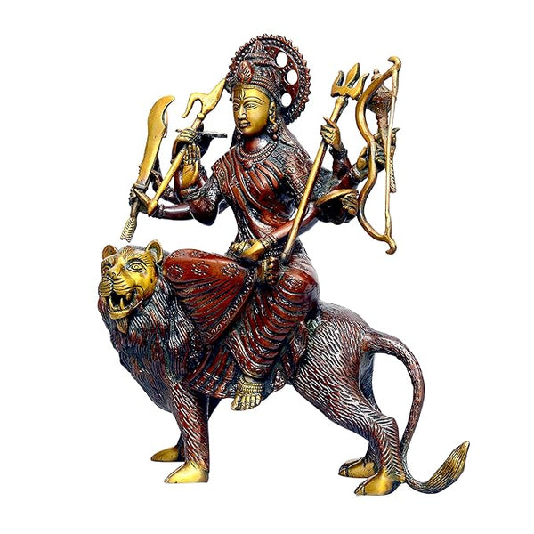 Brass Mother Goddess Durga Statue Height 11.5 inches Entryway Setting
