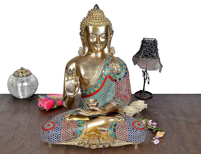 Brass Buddha Idol Abhaya Mudra (Height: 16 inches)