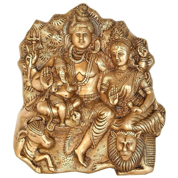 Brass Shiva Family with Nandi and Lion, Height: 9.5" Mandir Setting