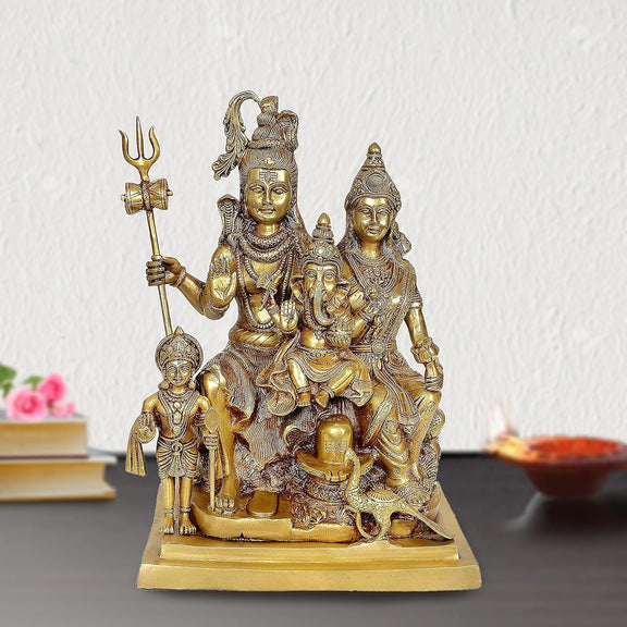 AONA Brass Handcrafted Shankar Bhagwan Family Statue Mahadev, Parvati, Ganesha, Kartikeya & Nandi Murti for Pooja & Home Decor