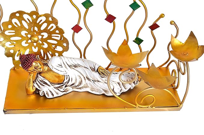 Metal Reclining Buddha Table Decorative Showpiece (Height: 21 Inches)
