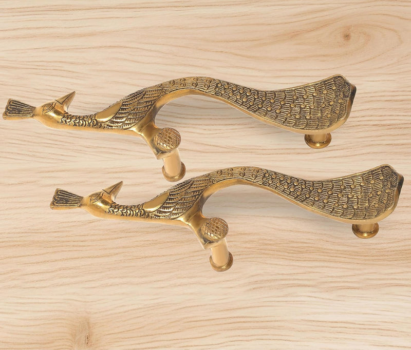 Brass Peacock Design Door Handle Pair (Pack of 2) (Height : 13 inch)