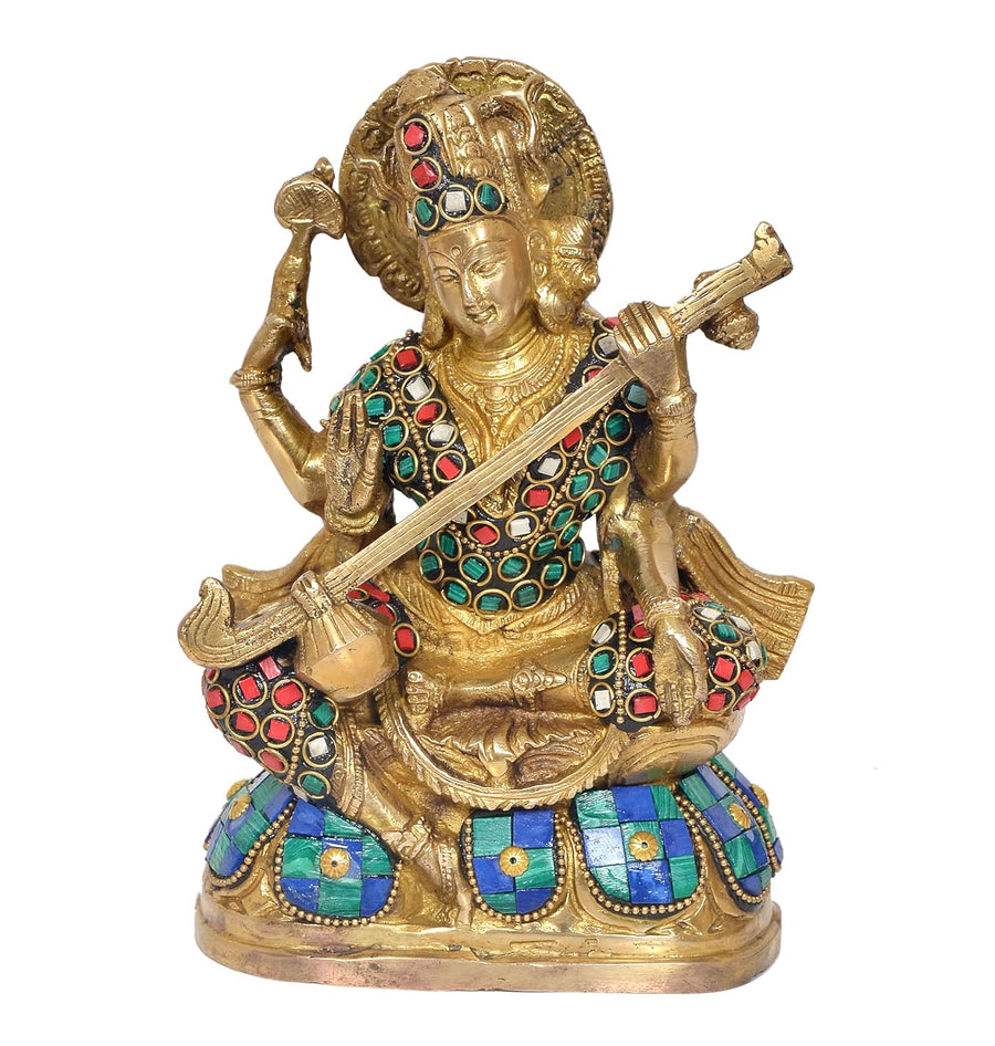 Maa Saraswati Statue - Handcrafted Hindu Goddess Saraswati Idol for Home Decor and Pooja (Height 8 Inch) (MULTICOLOUR) Craft Detail