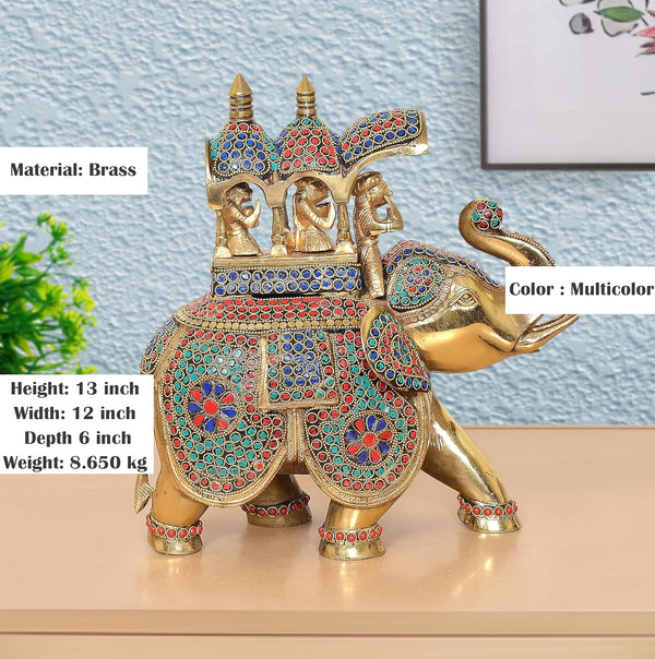 Brass King Riding on Elephant statue (Height: 13 Inch) Entryway Setting