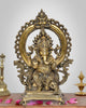 Natural Brass Lord Ganesha Kirtimukha on Throne Idol (Height 16 Inch)
