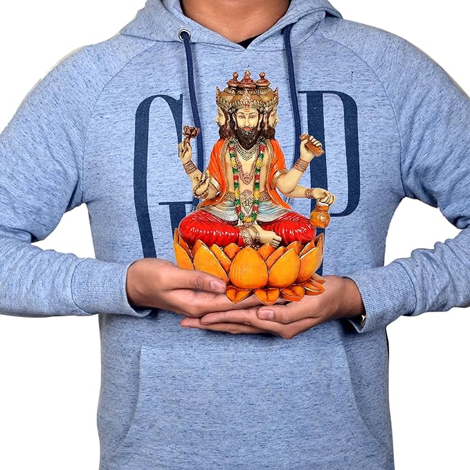 Poly Resin Lord Brahma Ji Statue Home Decoration Multicolor Height 7.5" Inch