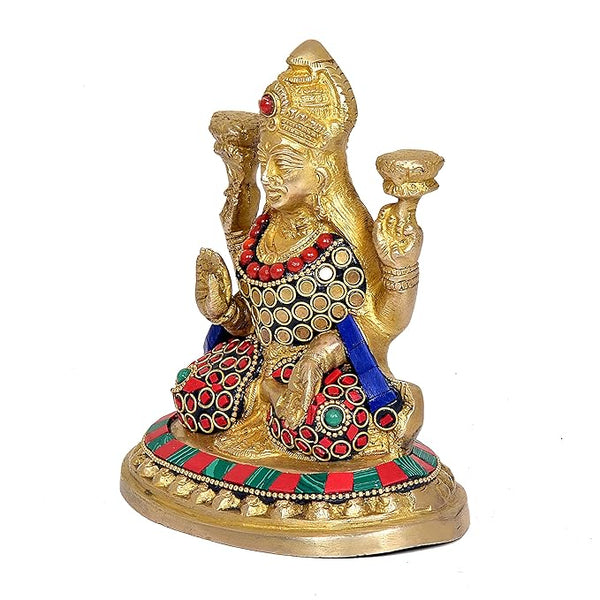 Maa Lakshmi Murti Idol Brass Multicolor Statue for Pooja, Height : 5.5 inches Study Setting