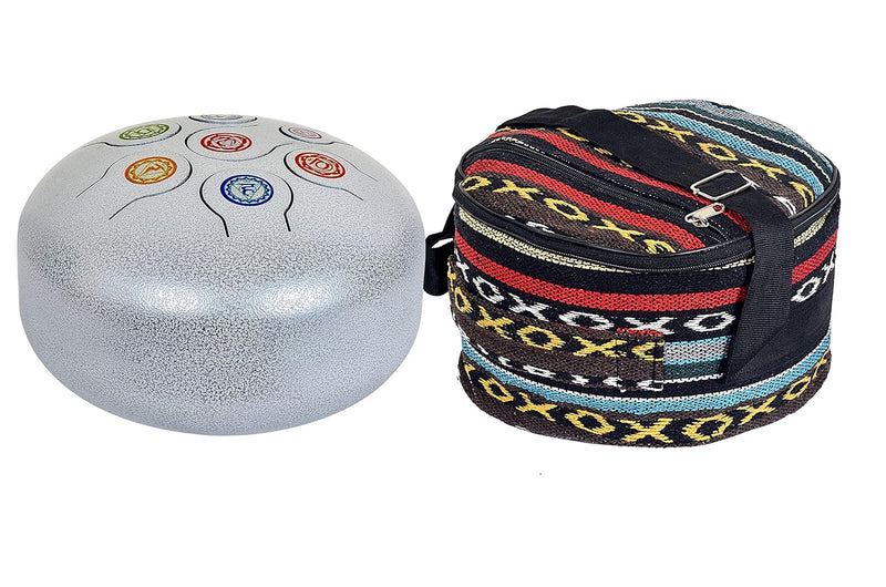 Steel Happy Drum with Rubber Musical Mallet and Travel Bag (Height : 5 inches) (silver)