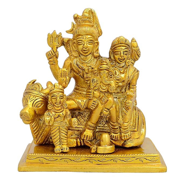 Shiv Parivar Brass Statue Sitting on Nandi Height 4 Inches Mandir Setting