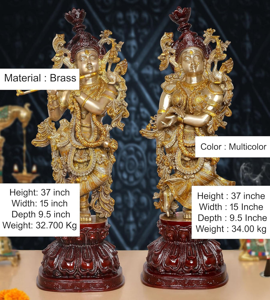 Brass Radha Krishna Idol (Height 37 Inch) Craft Detail