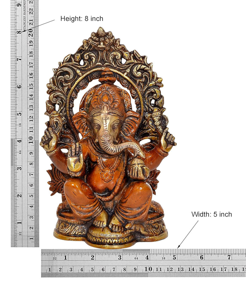 Brass God Ganeshji on Throne Statue (Height 8 Inch)