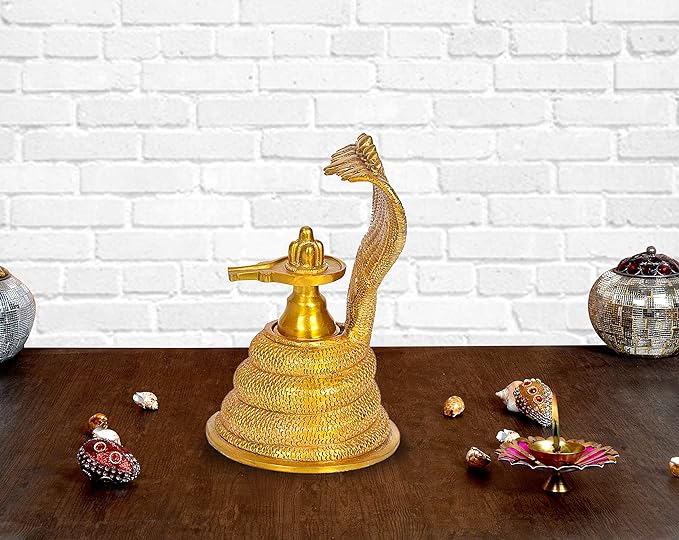 AONA Authentic Indian Brass Shiva Lingam with Naga Sheshnag - Handcrafted Religious Idol for Spiritual Decor, Meditation, and Positive Energy