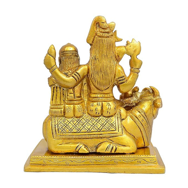 Shiv Parivar Brass Statue Sitting on Nandi Height 4 Inches Study Setting