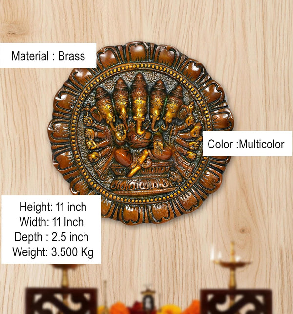 Brass Panchmukhi Ganesha Wall Hanging (Height 11 Inch) Entryway Setting