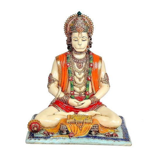 Resin God Hanuman Hand Carved Meditating Idol Sculpture Statue 8 Inch Brown