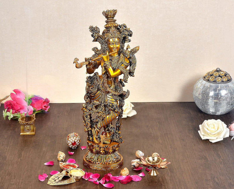 Brass Lord Krishna Idol Krishna (Height: 14 inches)