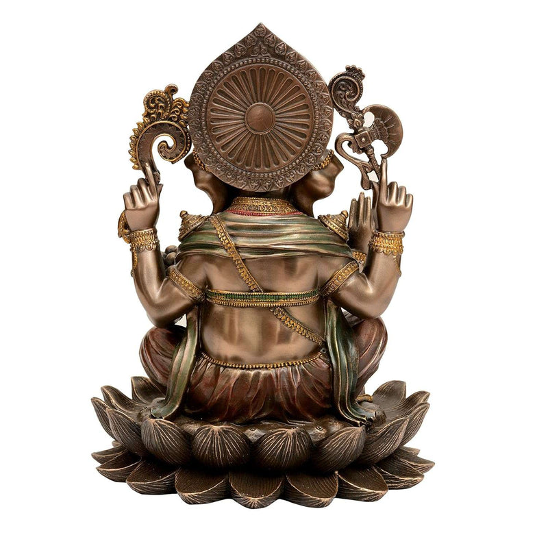 Bonded Bronze Ganesha Statue On Lotus  (Height 25 cm)