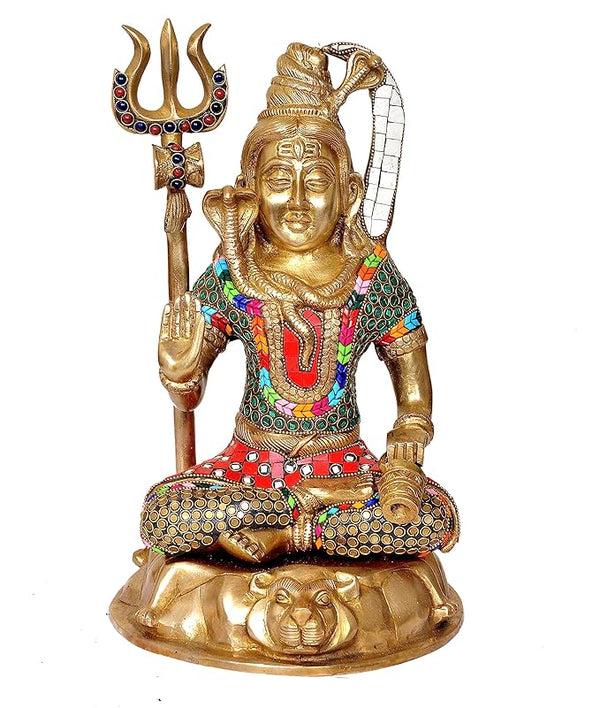 Lord Shiv ji Brass Statue Bhole Nath Idol Lord Shiva God of Destroying Evil, Ignorance, and Death (Height: 13 Inches) (Blessing Sitting Pose) Entryway Setting