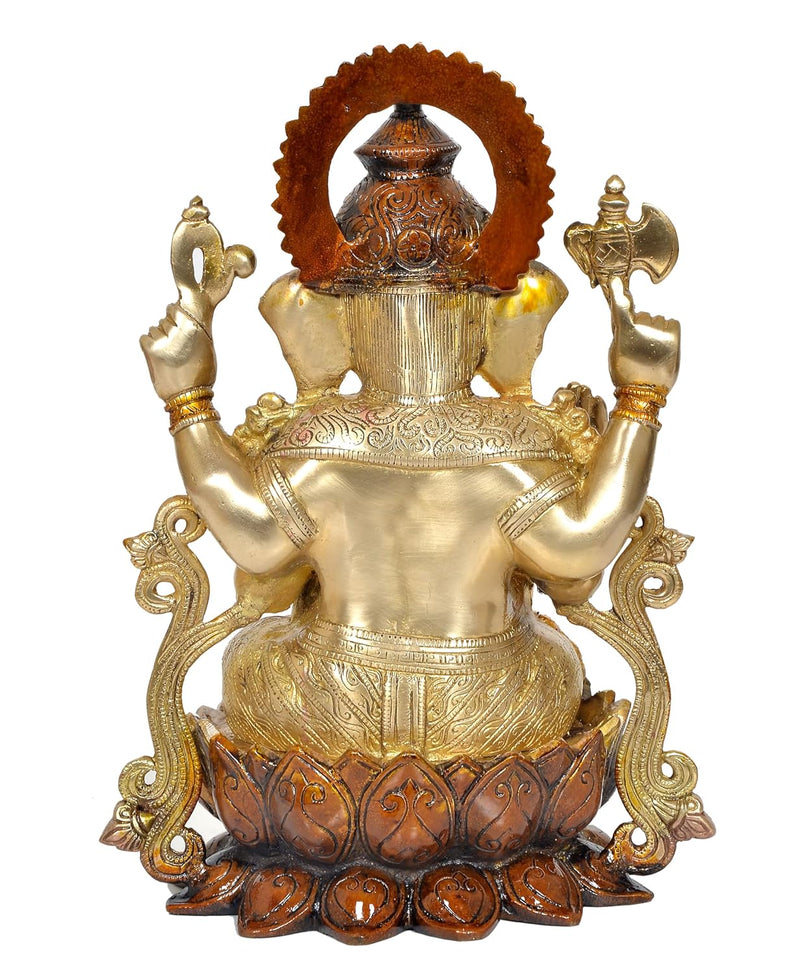Brass Lord Ganesha Idol Sitting on Lotus (Height 13 Inch)