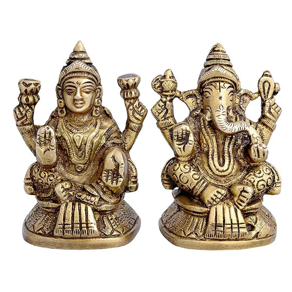 Lakshmi Ganesha Brass Idols Height 3 Inches Mandir Setting
