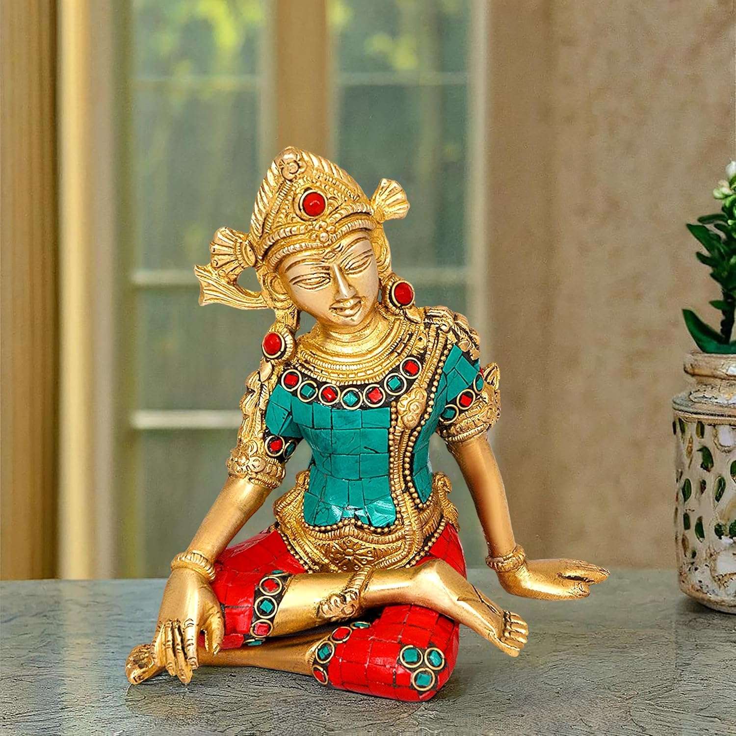 Sitting God Indra Dev Brass Idol, Height : 5.75 inches