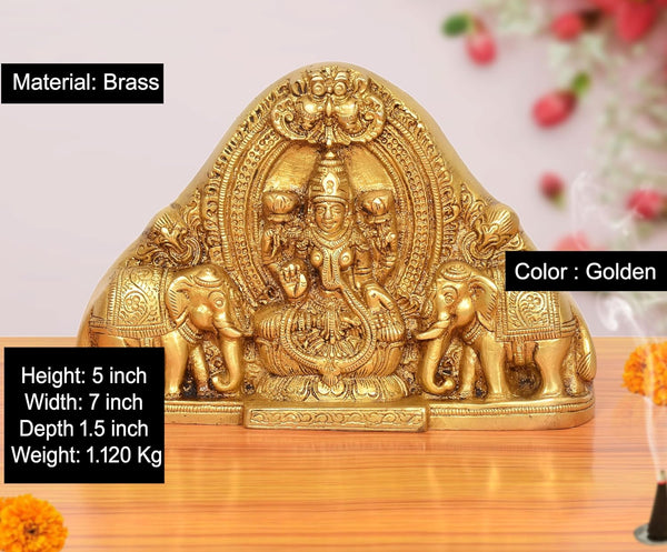 Brass Gaja Lakshmi with Elephants Idol (Height 5 Inch) Study Setting
