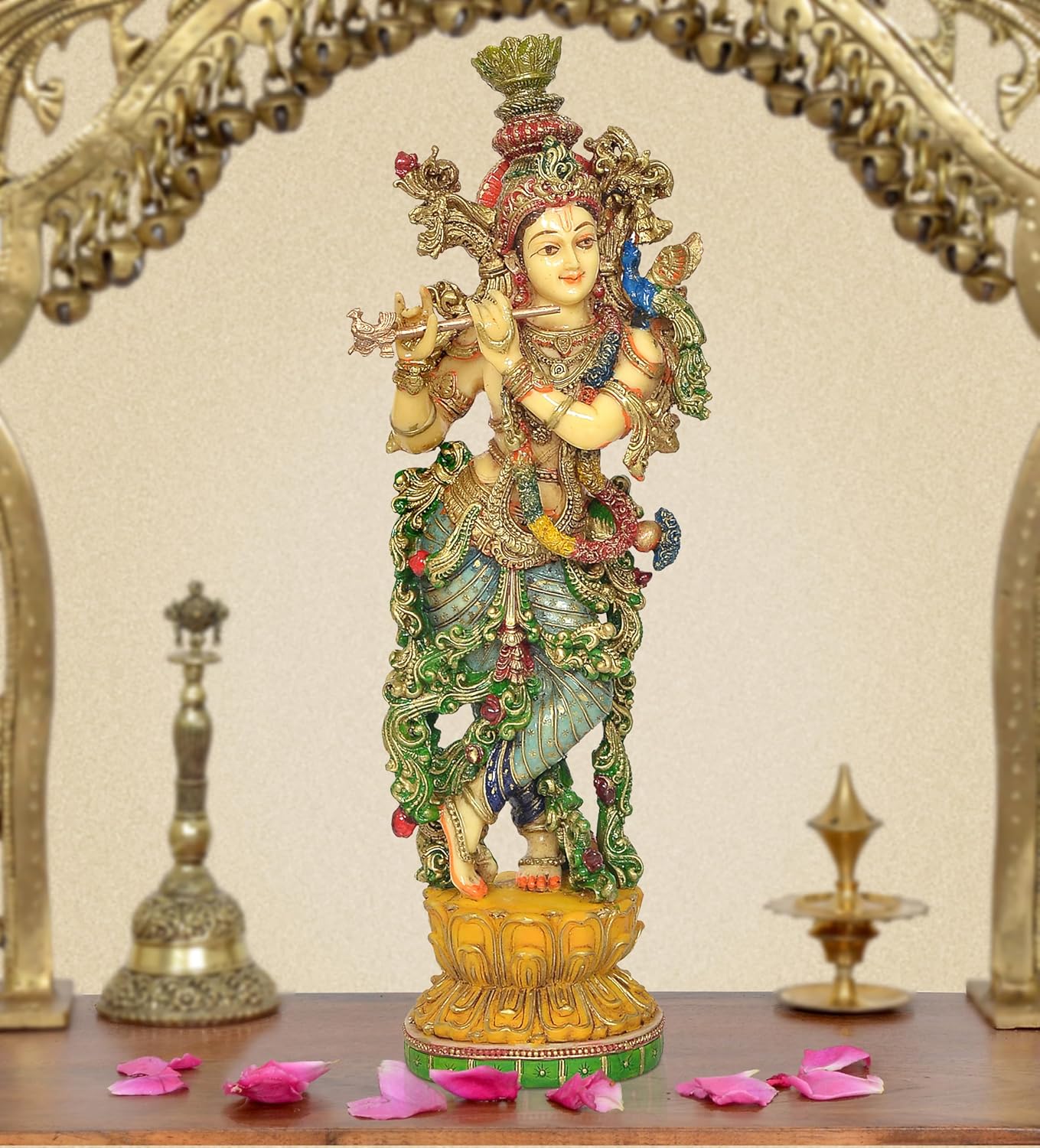 Polyresin Lord Krishna Sculpture Playing Flute (Height 14.5 Inch)