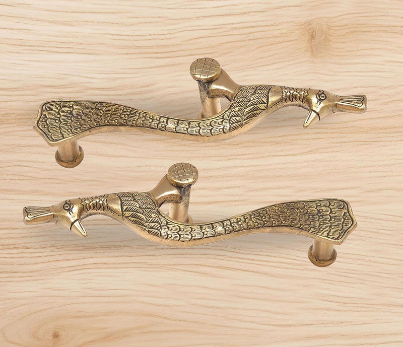 Brass Peacock Design Door Handle Pair (Pack of 2) (Height : 8.5 inch)