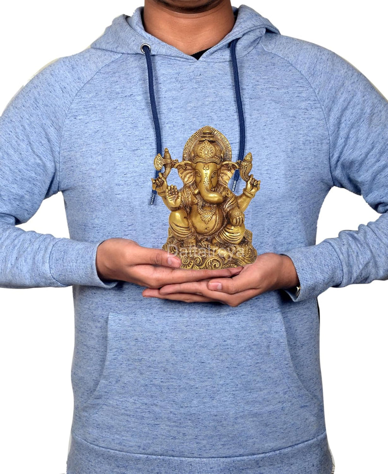 Natural Brass Ganesha Statue (Height : 6 inch)
