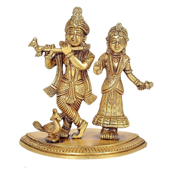 Brass Radha Krishna Statue Idol Statue, Height 6 Inch Entryway Setting