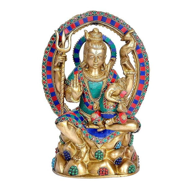 Brass Shiva with Ganesha Sitting On his Lap Statue (Height: 12 Inches) Mandir Setting