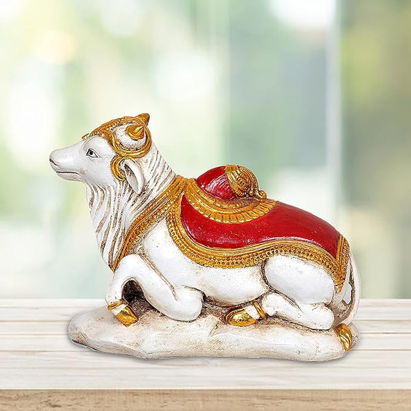 Polyresin Nandi (White) ShivaShankar Vehicle (Height: 7.5 inches) Mandir Setting