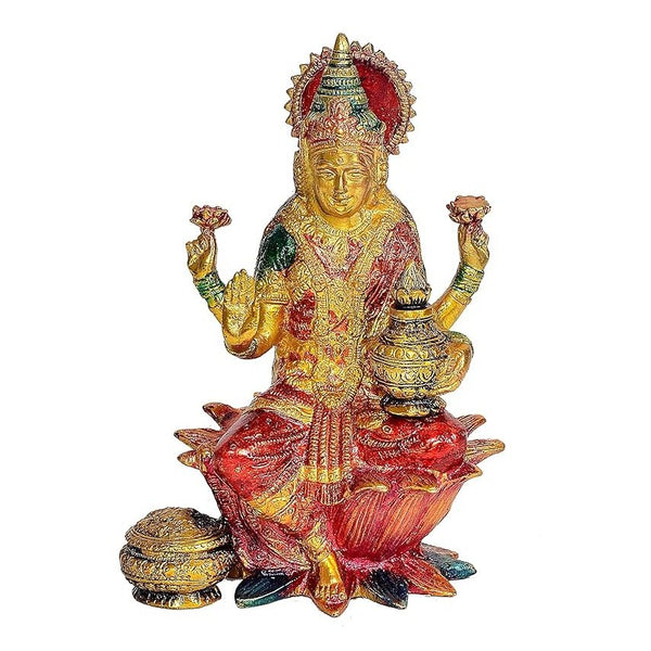 Brass MATA Lakshmi Idol Statue Figurine Decorative Showpiece for Home Office Temple Decor Gift Item Multicolour Height 7 Inches Mandir Setting