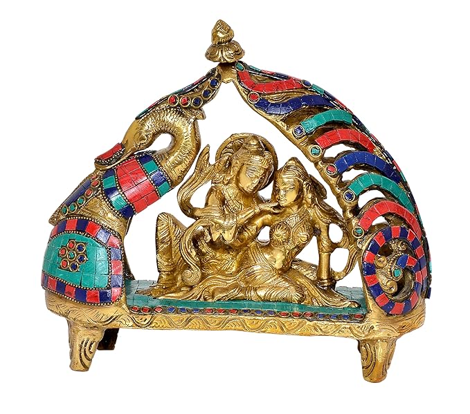 Brass Radha Krishna Idol Statue Sculpture Figurine for Home Temple Office Gift Multicolour Height 9 Inches Craft Detail