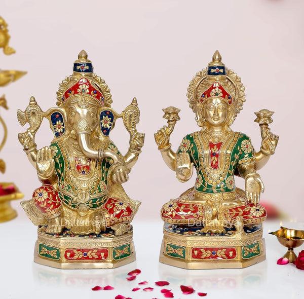 Brass Lakshmi Ganesh Statue (Height 14 Inch) Mandir Setting