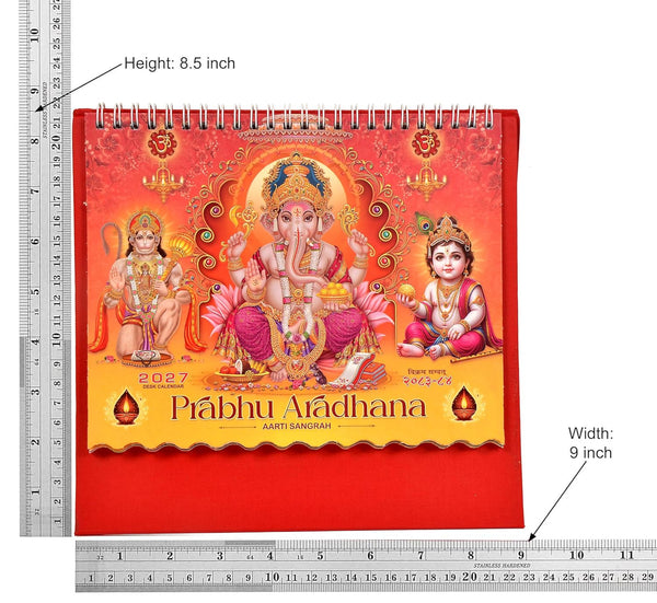 Table Top Prabhu Aradhana Desk Standing Calendar For Home and Office Table Calendar 2027 (Height:8.5 Inches) Entryway Setting