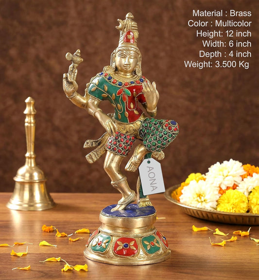 Brass Ardhanrishvara Shiva and Parvati Murti (Height: 12 Inches)