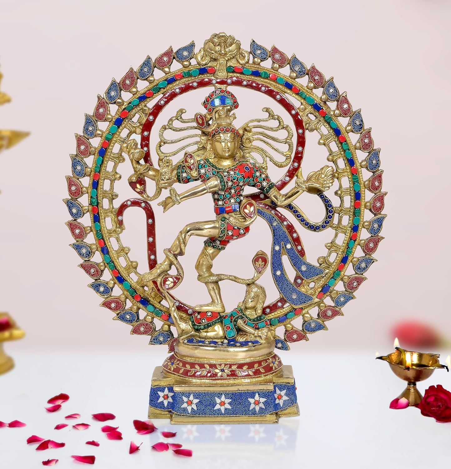 Brass Natraj with beautiful stone work (Height: 20 inch)
