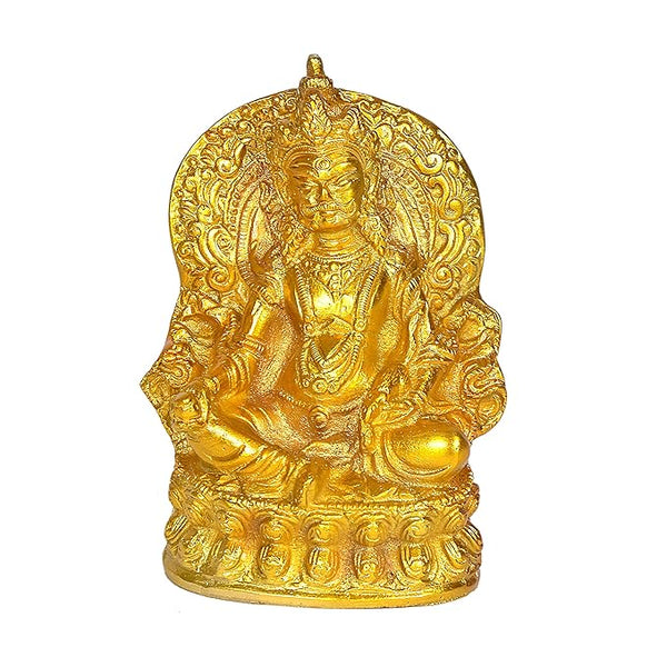 Brass Lord Kuber Idol Statue of Wealth Kubera Sculpture Golden Height 5.5 Inches Entryway Setting