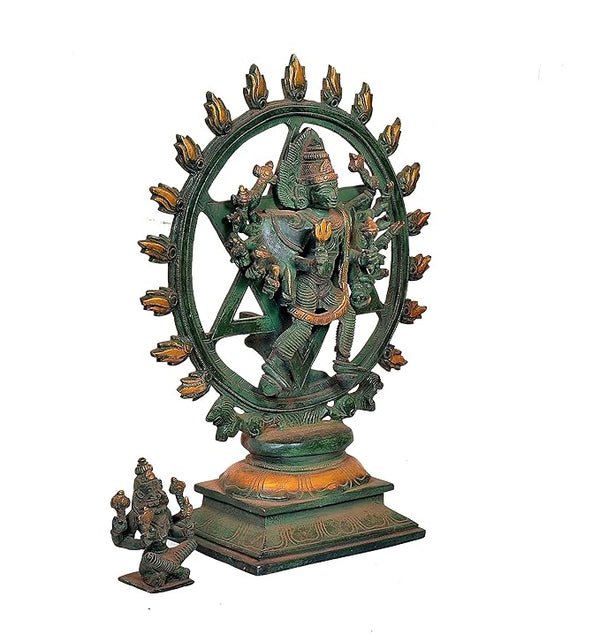 Brass Sudarshana and Narashima Statue On Base Idol for Home Decor Temple | Height : 14 inches Study Setting